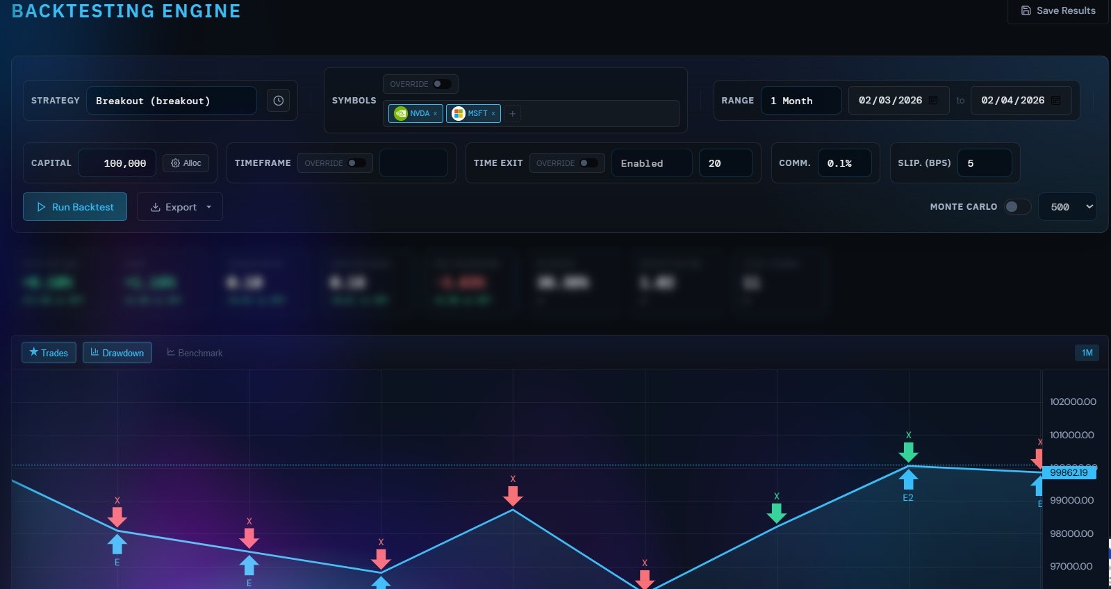 Backtesting engine screenshot